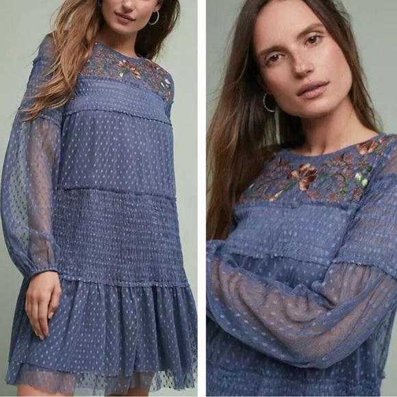 Anthropologie Blue Sheer Dress - Picture 2 of 10
